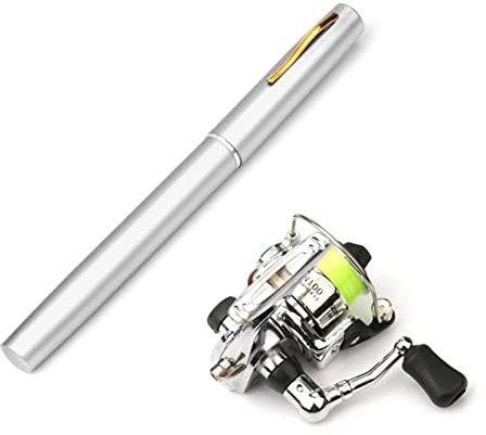Lixada Angelausrüstung, 1M / 1,4M/1.6M Zusammenklappbar Angelrute Reel Combo Mini Pen Angelrute Kit 7 Farben-Feder-Form gefaltet Rute Rod Mit Rollenrad, Silber