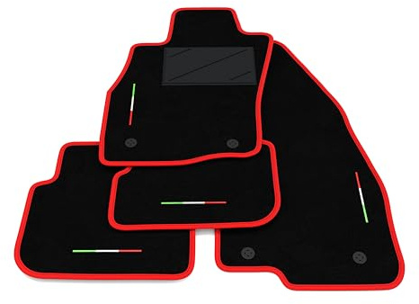 Tappetini compatibili con Alfa Romeo Mito 2008-2018, ricamo bandiera Italia, kit tappetini auto personalizzati, set tappeti in moquette, bordo rosso.