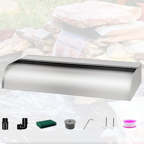 LONGRUNNEW Kit Cascata Piscina Laghetto, Curvo Lame per Fontana da Giardino Esterno in Acciaio Inossidabile con Accessori, Decorazione Laghetto da Giardino Patio (Lunghezza 60cm, Larghezza 31cm)