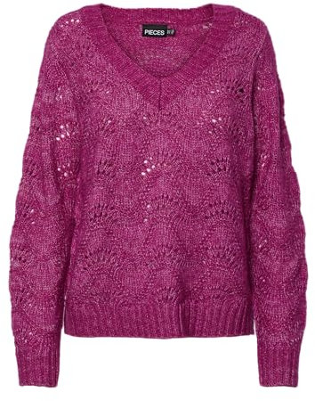 PIECES Pcbibbi LS V-Neck Knit Noos BC Jersey de Punto, Fucsia, XL para Mujer
