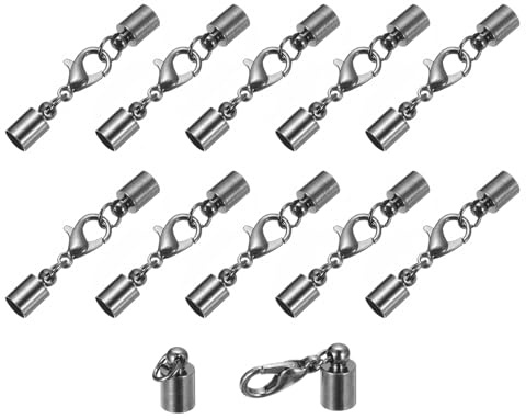 QUARKZMAN 10 Stück Kettenverschluss 5mm Lederkordel Endkappen mit Karabinerverschlüssen Verschluss für Armbänder Verschlüsse DIY Herstellung Lederarmbändern, Metallic Schwarz