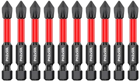 10pcs 2/50mm PH2 Phillips Bit, Magnetic Phillips Screwdriver Bit Set | Anti Slip #2 Insert Bits, Strong Magnetism Drill Bits, 1/4 Inch Hex Shank TS2 Steel Cross Impact Screws Driver Bits