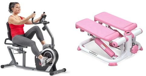 Sunny Health & Fitness Exercise Bikes, Magnetic Recumbent Bike + Exercise Stepping Machine, Portable Mini Stair Stepper for Home, Desk or Office Workouts