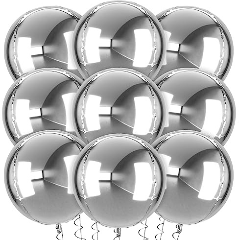XXL Ballons Argentés, 9 pièces Ballon Argenté, Ballons géants de 22 pouces à Aluminium Argentés 4D, Ballon Helium Argenté pour Mariages, Anniversaires, Fêtes, Baby Shower