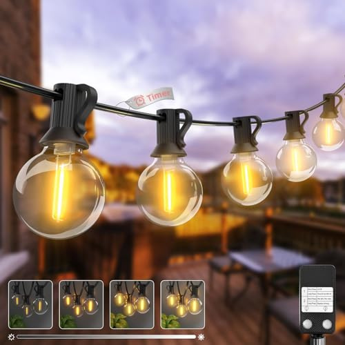 Kolpop Outdoor Garden Lights Mains Powered with [Timer & Dimmable] 13M/42FT String Lights, Waterproof LED Bulb Festoon Lights for Outside Gazebo Pergola Party Fence, Warm White