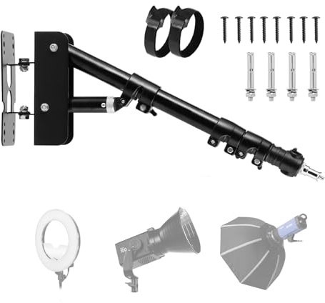 SITTO Ring Light Wall Mount 43inch/110cm, Triangle Boom Arm for Barbershop, Beauty Salon, Live Streaming, Tattoo, Photography Studio, Support 180° Rotation