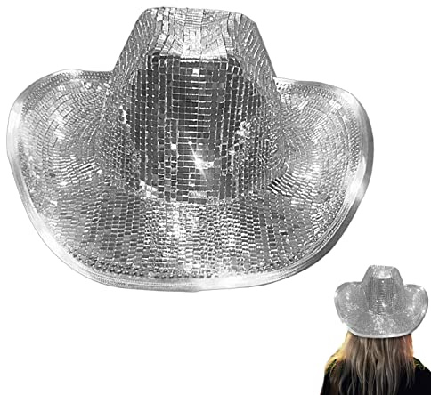 Discokugel-Cowboyhut – Spiegel Disco Cowboyhut | Discokugelhut Cowgirl-Hüte | Atemberaubender funkelnder lustiger Partyhut für Damen, Bar, , Tanzbühne