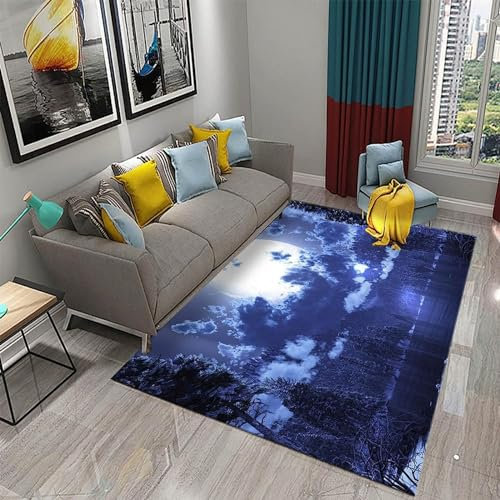 Wohnzimmer Teppich, 3D Teppich Wald Mit Seeblick rutschfeste Plüsch Akzentteppiche Für Wohnzimmer Schlafzimmer Kinderzimmer Teppich Spielzimmer Teppich Für Kinderteppiche, 200 X 300 cm -2J1L2E9E6K9D7