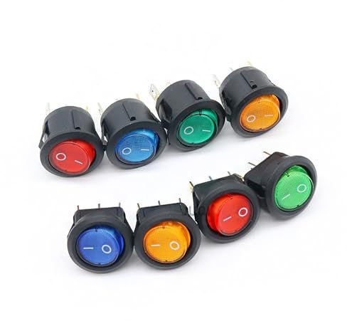 YUAN – interrupteur à bascule rond à bascule for voiture, 3 broches, marche/arrêt, 220V/12V, for bateau, lumière LED, SPST, 4 pièces(Blue square,12V)