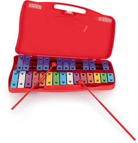 Classic Cantabile GSR-25 Sopran Glockenspiel - 5x Set Kinder Xylophon mit 25 Tönen - Inklusive praktischem Tragekoffer und Schlägeln - Rot