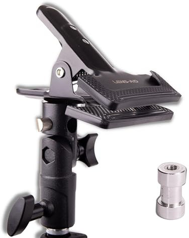 Lens-Aid Pince réflecteur pour studio photo : support de trépied en métal pour réflecteurs de lumière et arrière-plans photo avec adaptateurs filetés 1/4 et 3/8