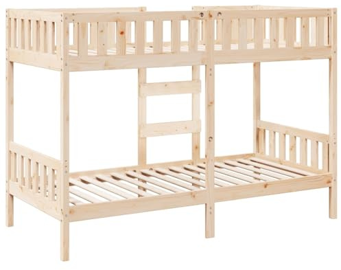 vidaXL Etagenbett, Kinderbett mit Rausfallschutz Leiter, Bettgestell mit Lattenrost, Bett Stockbett Holzbett, 75x190cm Massivholz Kiefer