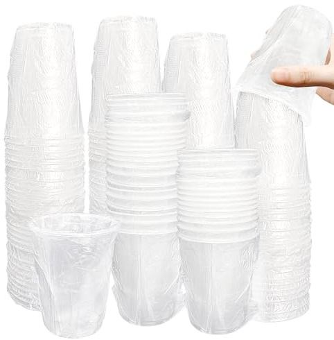 PSPIKXEG 100Pcs 9 OZ Clear Plastic Cups Individually Wrapped,PP Party On Disposable Plastic Cups,Plastic Water Cups,Disposable Plastic Drinking Cups Bulk for Cold Drink Wedding,Party