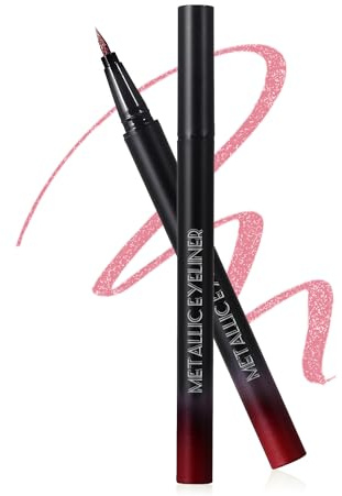 Rot Metallic Glitter Liquid Eyeliner für Frauen, Wasserfest Langanhaltend | Diamond Glitzer Eyeliner Stift Bunt, Ultrafeine Spitze, Wischfest Hochpigmentiert Kajalstift Halloween Weihnachten Make-up