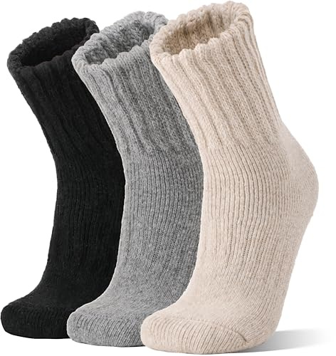 Sandsuced Calze Termiche per Stivali in Lana di Merino per Uomini e Donne Winter Warm Thick Cozy Hiking Christmas Stocking Stuffers Socks 3 Pairs(Nero/Grigio/Beige, L)