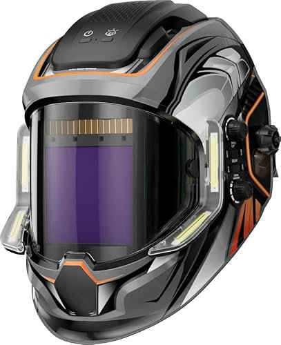 ANDELI Welding Helmet with 4 LED Light, Panoramic Large Viewing Screen 3.94X3.74 True Color Auto Darkening Welding Helmet, 6 Arc Sensor Wide Shade 4/5-9/9-13 Welder Mask Type-C Charging