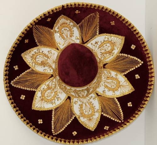 Sombrero Mariachi Hut in bordeauxrot und gold Farbkombianation aus Mexiko in M Größe