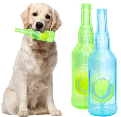 Noaya 2 giocattoli per cani che scricchiolano, bottiglie di plastica per cani con palla da tennis, giocattoli da masticare per cani, giocattoli interattivi per cani di piccola e media, giocattoli per