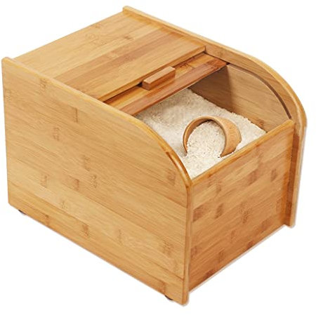 WOTZOV Seal Cereal Dispenser, Rice Storage Containers with Lid, for Flour, Sugar, Ground Coffee,Cat and Dog Food Bucket,Wood Capacity 10kg