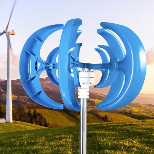 Naturalpowev Aerogenerador Vertical de 5 aspas con Controlador, turbina eólica de 10 000 W para iluminación de Calles domésticas, Barcos, terrazas y cabañas,Blue-24V