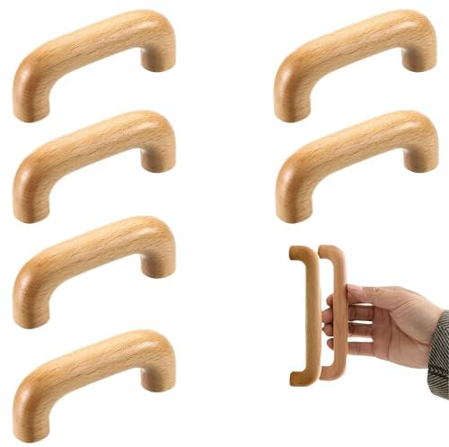 SYZOW 6 Stück Möbelgriffe Holz Schrankgriffe Holz Moderne Einfacher Holzgriffe Küchenschränke Lochabstand 64mm