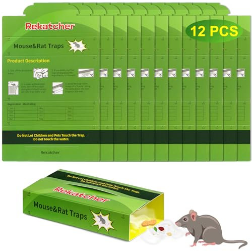 Rekatcher Trappole per Topi Interno 12 PCS Trappola per Topi, Professionale Trappola Ratti Adatto per Cucina e Garage