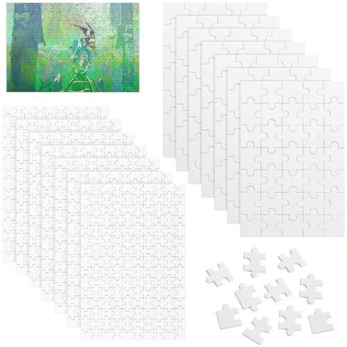 XTUDOU®14 Stück Blanko Puzzle, Puzzle Selber Gestalten, Holz Puzzle Blanko 10×15cm, Weißes Puzzle zum Bemalen für Kindergeburtstag und Kunstprojekte (30 Teile oder 150 Teile)