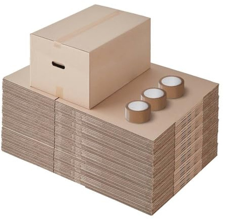 Pack and Move - Förpackning med 60 flyttlådor i andra livet – 57 x 39 x 34 cm – återanvänd kartong – andra hand – 1 gratis lim