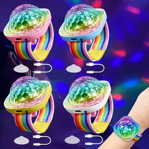 YANGUN Discokugel Armband, 4 Stück Disco Ball Licht, Klein discolicht partylicht usb, Wiederaufladbares, Tragbare Mini Discolicht für Kind Auto Tanzen DJ Party Geburtstag