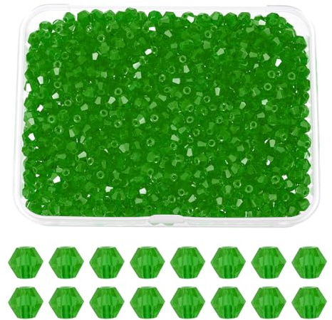 PATIKIL 1000pcs 4mm Bicone Glass Crystal Beads with Box, Grass Green | Faceted Glass Spacer Beads for Jewelry Making Bracelet Necklace Earrings DIY Suncatcher Craft