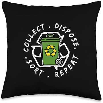 Collect Dispose Sort Repeat Recycling Waste Collector Throw Pillow