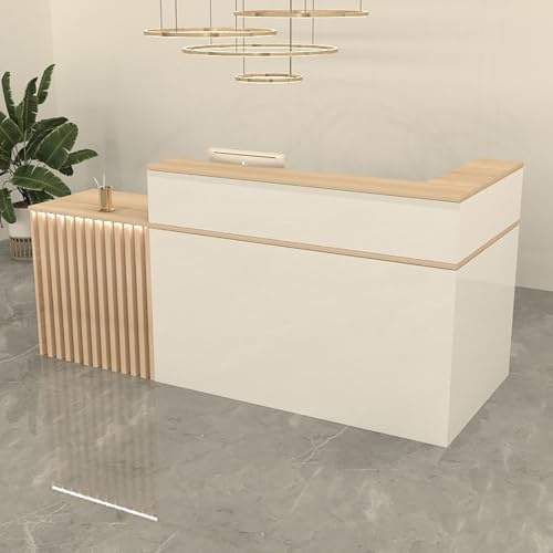 MESCXTY L-förmiger moderner Rezeptionstresen, Fronttresen mit abschließbaren Schubladen und Türschrank, multifunktionaler Steh-Rezeptionstresen für Büro-Lobby-Bar-Schönheitssalon(150cm, A)