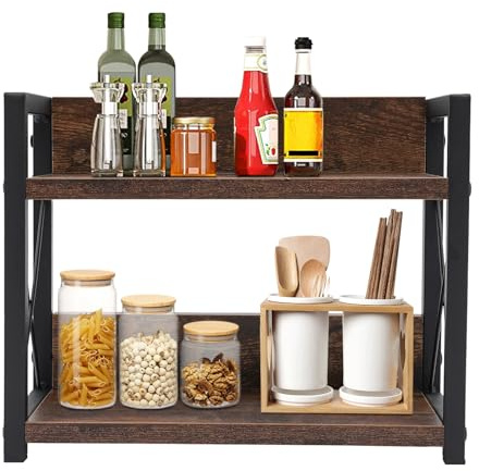 BAOCHADA 2-stufiges Gewürzregal Küchenregal Holz Arbeitsplatte Badezimmer Organizer Standregal Geeignet für Küche Wohnzimmer Badezimmer Schminktisch Schreibtisch Aufbewahrung Heimdekoration