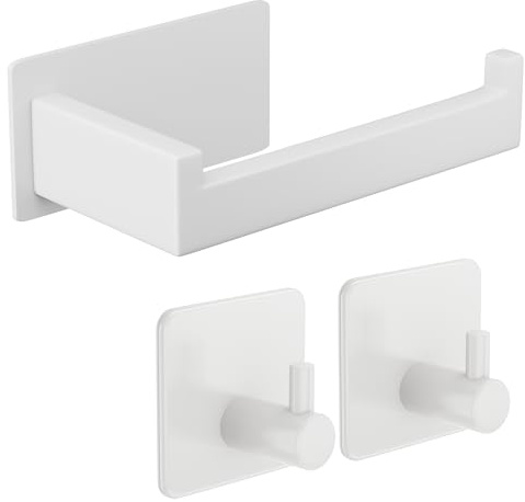 Aikzik Klopapierhalter, Toilettenpapierhalter ohne Bohren, Toilettenpapierhalter Weiß und 2 Stück Klebehaken, Edelstahl Klorollenhalter, Wc Papier Halterung Rollenhalter mit Kleber für Badzimmer