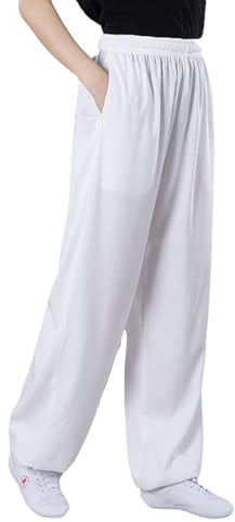 Pantalon Tai chi Coton Lin Homme,Pantalons Art Martiaux Taekwondo Femme avec Poches, Pantalon Kung Fu Style Tai chi et Wing Chun Yoga Entraînement (Size:XX,Color:b)