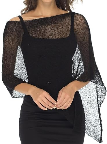 Yoisdtxc Mesh Poncho Womens Sheer Poncho Shrug Bolero Lightweight Summer Shrug Pullover Sweater (black, ONE SIZE)