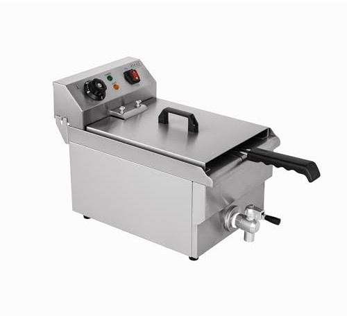 Hakka Friteuses électriques Professionnelles, Grande Capacité 10 L, en Acier Iinoxydable, Avec égouttoir, Panier et Couvercle, Cuve Simple(220V, 3000W)