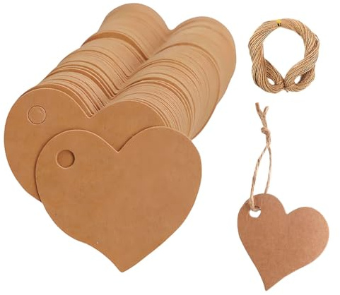 100Stk Geschenkanhänger Kraftpapier Anhänger Papier Etiketten Herzanhänger mit Juteschnur Herz Kraftpapier Anhänger mit Schnur für Valentinstag Hochzeit Geschenke