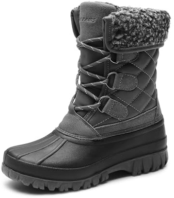 DREAM PAIRS Womens Winter Snow Duck Boots,Waterproof Mid Calf Anti-Slip Stability Lace Up Faux Fur Lining Warm Cozy Boots Outdoor Supportive Insole,Size 9,Grey,DWUMSB2520