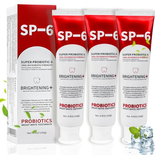 Puasok 3pcs SP-6 Dentifricio Probiotico Sbiancante, Dentifricio con 6 Probiotici, Sbiancamento Denti, Dentifricio Fluoruro Free per Denti Sensibili, Gengive Sane, Alito Fresco Naturale, 140 g per Tubo