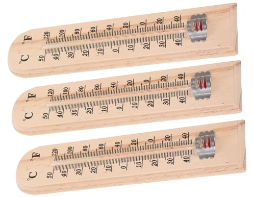 ORFOFE 3 Pezzi Termometro in Legno con Scala Misuratore Temperatura da Parete per ed Esterni Batteria Design da Appendere Serra
