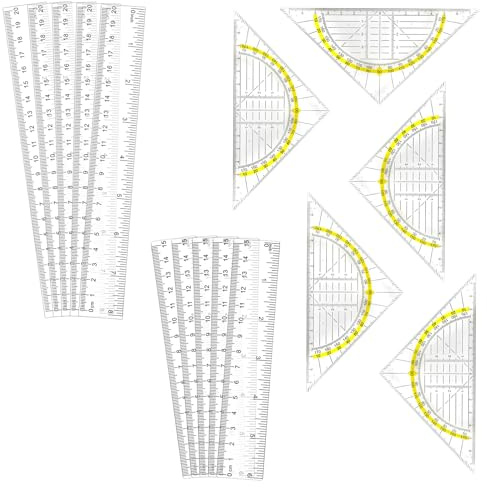 Duoleimi 15 Stück Geodreieck Flexibel & Lineal Set - 15cm/10cm Transparent, Bruchsicher, Geo Dreieck Klein mit Griff, Ruler für Schule, Büro
