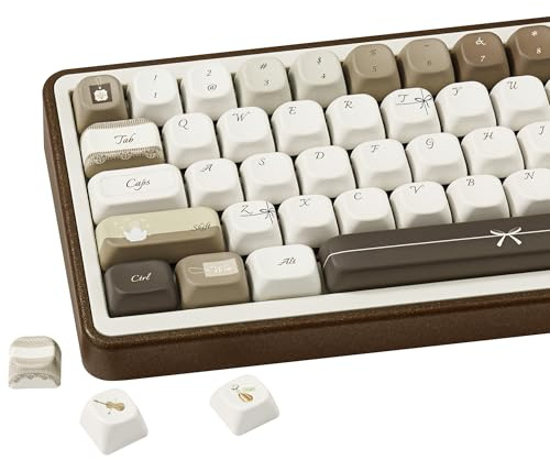 TIMSEKER 145 Keys Retro PBT Keycaps: Brown Beige Vintage Colorway, 5-Side Dye Sublimated FOA Profile for ANSI US Layout Mechanical Keyboard