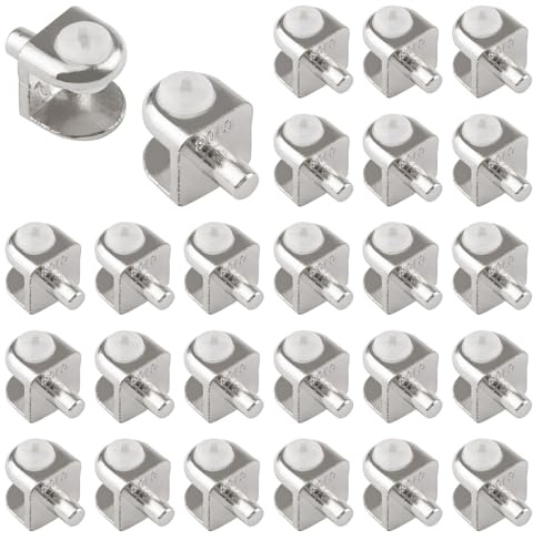 UFURMATE Adjustable Glass Shelf Bracket Pegs 40Pcs Zinc Alloy Frameless Glass Shelf Holder Half Round Cabinet Clamp with Pin Wall Mounted Clips for 4-8mm Glasses (Brushed White)