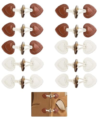 Knebelknöpfe Leder, 10 Stück Knebelverschlüss Herz Leder, für Kinderkleidung Mantel, Erwachsene Mantel Dekoration, Geeignet für Pullover, Mäntel, Windjacken und Jacken (Beige Und Braun)