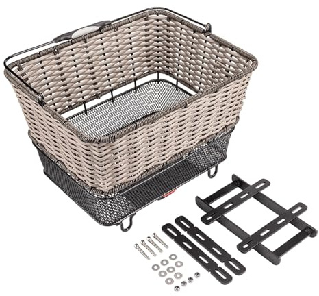 MotiveTech Cesta Trasera Universal para Bicicleta, Gran Capacidad, 41,5 X 33,5 X 25,5 Cm, con Asa, Beige