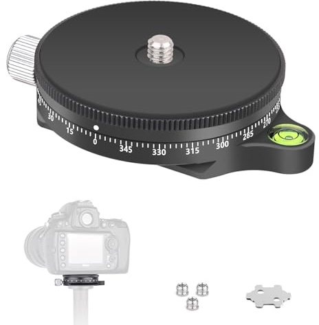 ARTCISE Base panoramica per fotocamera con piastra stile 2 in 1, testa panoramica in lega di alluminio con livella a bolla per treppiedi monopiede fotocamere DSLR, capacità di carico 15 kg