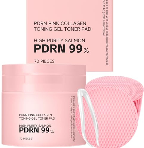 PDRN Collagen Toner Pads 99% Essence, Pink Gel Toner Pad zur Festigung und Aufhellung, feuchtigkeitsspendende, peelende Gesichtspads für glatte, strahlende Haut, Moisture Boost Daily Skincare (1box)