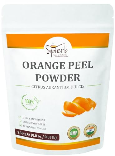 Polvere di scorza d'arancia Spierb 250 g | Ingrediente unico Citrus aurantium dulcis | Polvere Ultrafine per maschera viso e scrub morbido fai da te