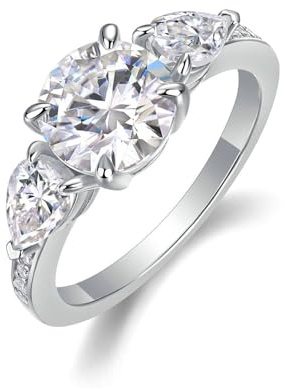 Ayoiow Vorsteckring Weißgold 585 für Damen, 2ct Moissanit Dick Ringe 585 Gold für Sie, 14 Karat Weißgold Größe 62 (19.7)